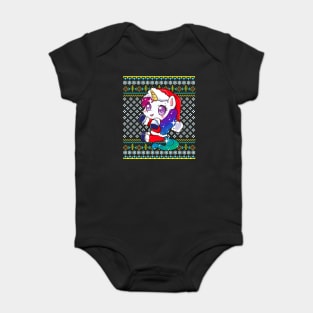 Unicorn Ugly Christmas Sweater Baby Bodysuit